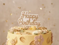 Happy Birthday Kaars Wit Goud 18cm