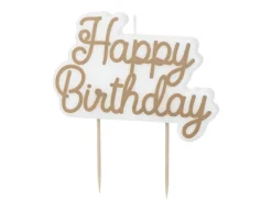 Happy Birthday Kaars Wit Goud 18cm