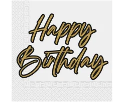 Happy Birthday Servetten Goud Wit 2 Laags 33cm 20st