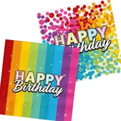 Happy Birthday Servetten Regenboog Confetti 33cm 20st