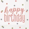 Happy Birthday Servetten Rose Goud 33cm 16st