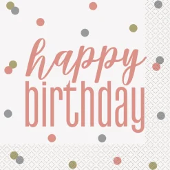 Happy Birthday Servetten Rose Goud 33cm 16st
