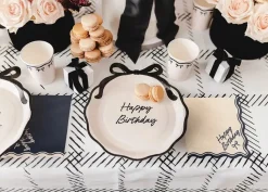 Happy Birthday Servetten Zwart Creme 33cm 12st