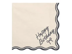Happy Birthday Servetten Zwart Creme 33cm 12st