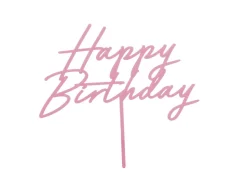 Happy Birthday Taarttopper Roze 16,5cm