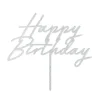Happy Birthday Taarttopper Zilver Glitter 18cm
