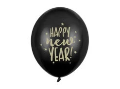 Happy New Year Ballonnen Zwart 30cm 6st