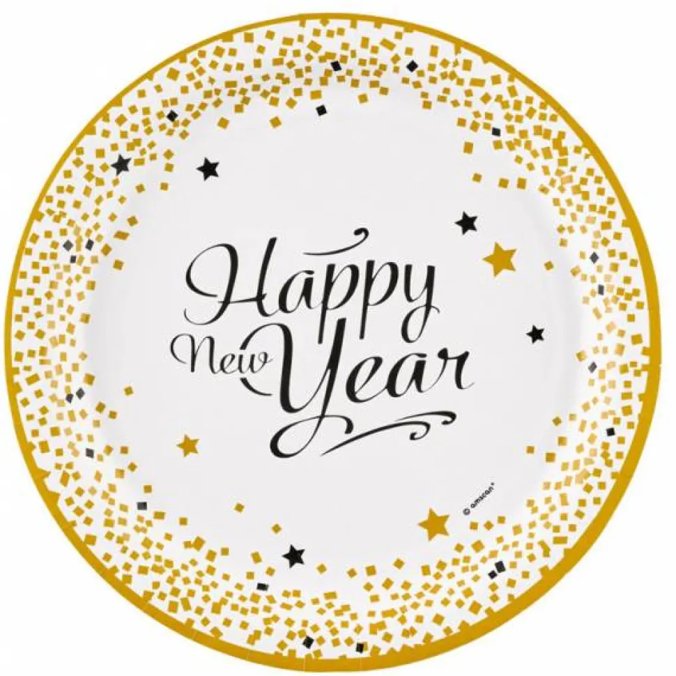 Happy New Year Borden Goud 23cm 8st