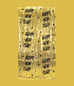 Happy New Year Deurgordijn Goud Zwart