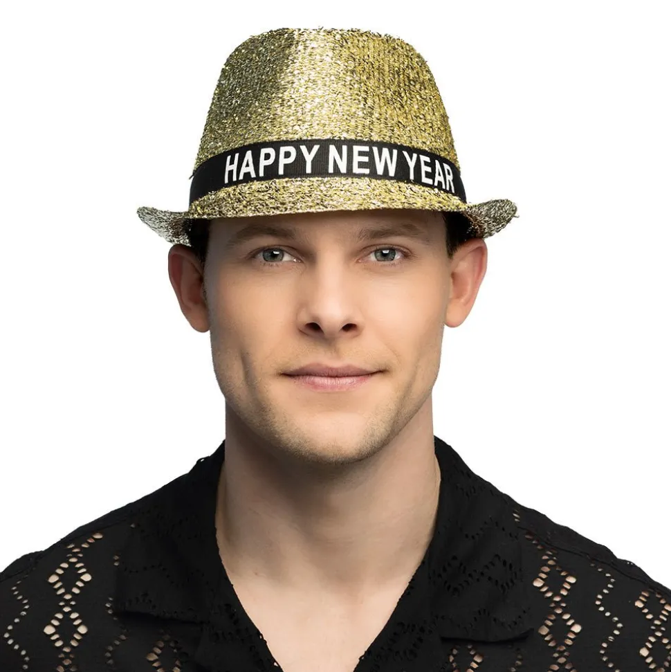 Happy New Year Hoed Goud Glitters