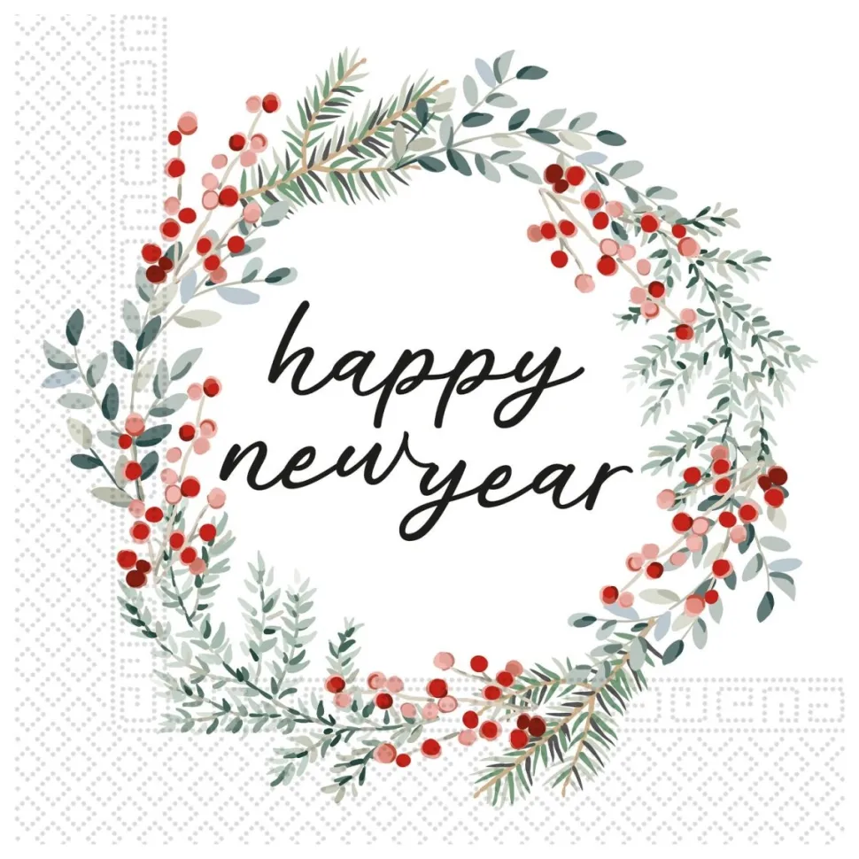 Happy New Year Servetten Krans 33cm 20st
