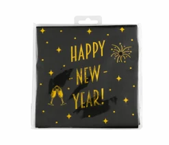 Happy New Year Servetten Zwart Goud 19cm 16st