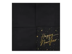 Happy New Year Servetten Zwart 33cm 20st