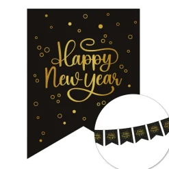 Happy New Year Slinger Zwart Goud Banner 6m