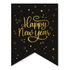 Happy New Year Slinger Zwart Goud Banner 6m