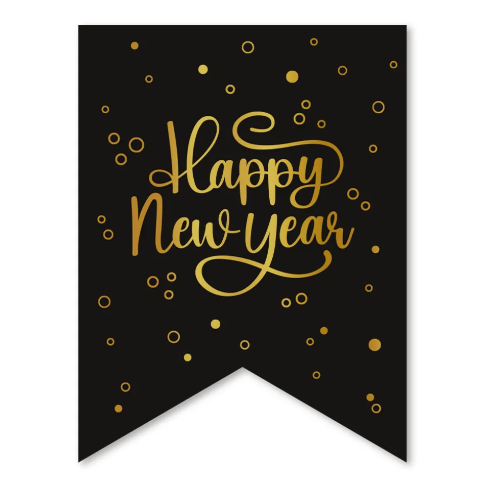 Happy New Year Slinger Zwart Goud Banner 6m