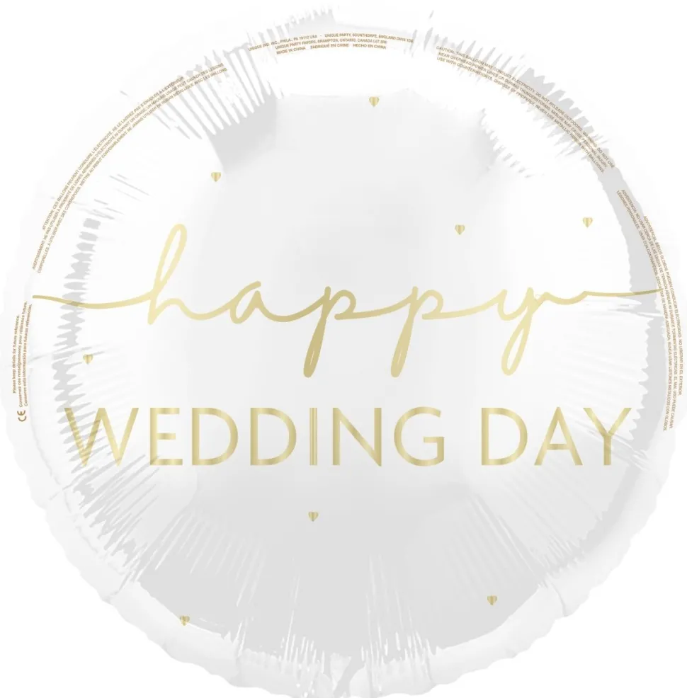 Happy Wedding Day Helium Ballon Wit Goud 45cm