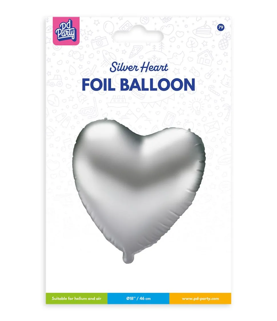 Hart Helium Ballon Zilver Leeg 46cm