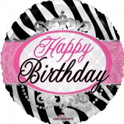 Helium Ballon Happy Birthday Zebra 45cm leeg