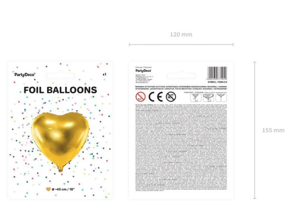 Helium Ballon Hart Goud Leeg 45cm