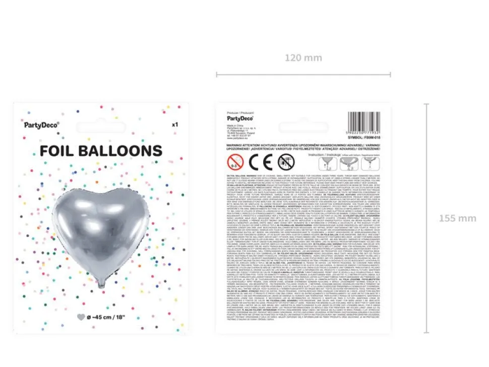 Helium Ballon Hart Zilver Leeg 45cm
