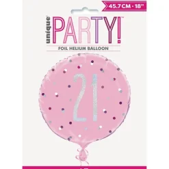 Helium Ballon 21 Jaar Roze 45cm leeg