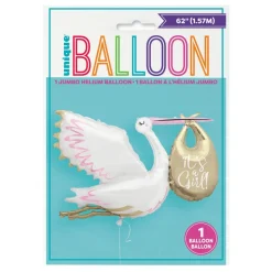 Helium Ballon Ooievaar It's A Girl 1,57m leeg
