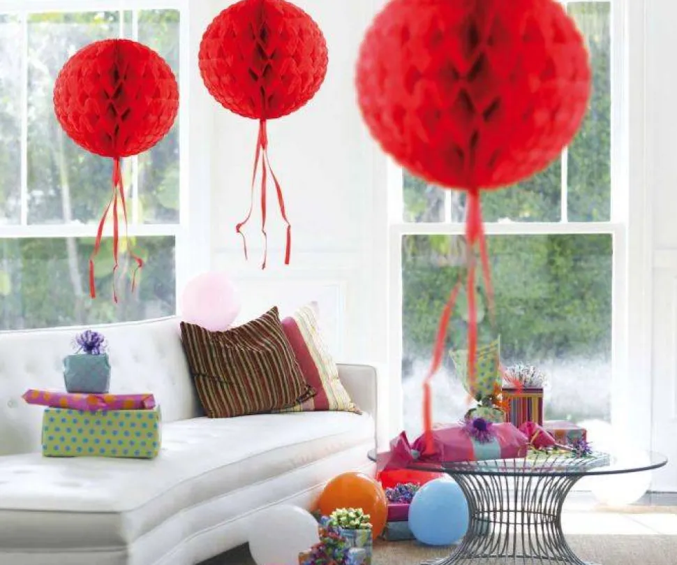 Honeycomb Bal Rood Franje 30cm