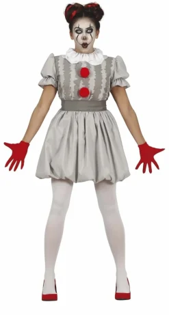 Horror Clown Halloween Kostuum Dames Grijs