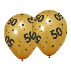 50 Jaar Ballonnen Goud Zwart 31cm 6st