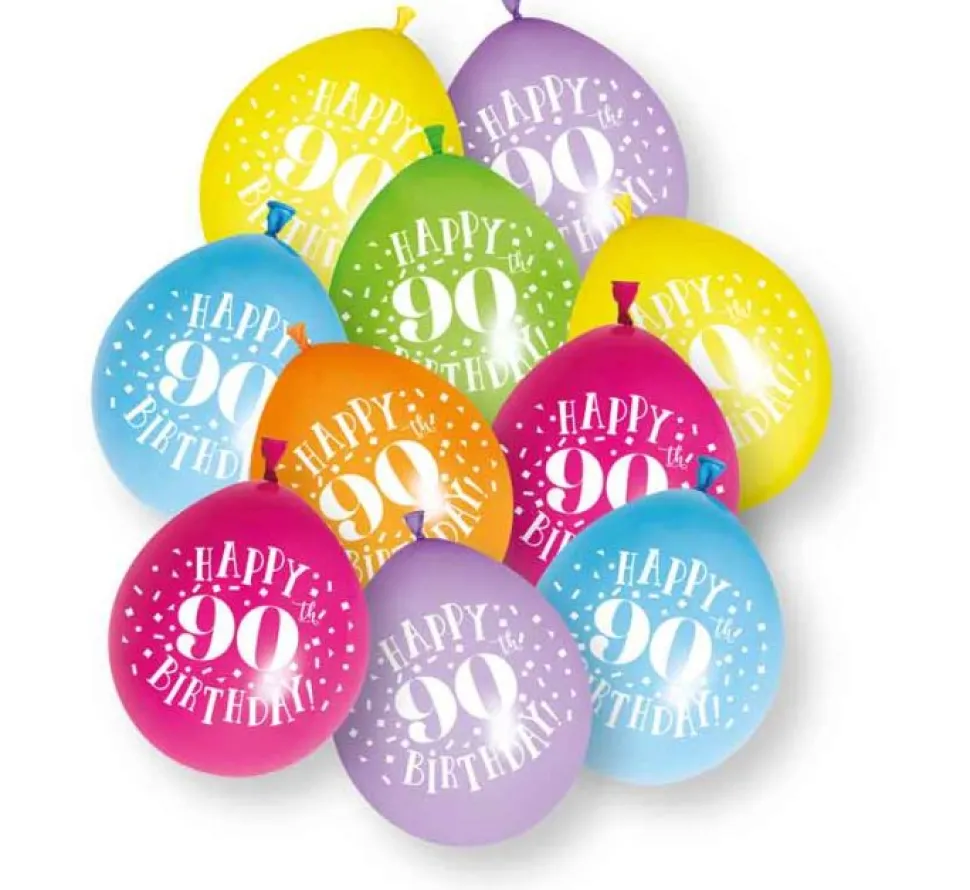 90 Jaar Ballonnen Set Gekleurd 30cm 10st