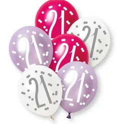 21 Jaar Ballonnen Set Paars Roze 30cm 6st