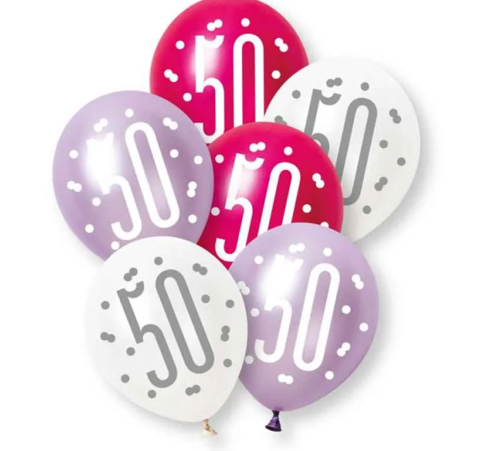 50 Jaar Ballonnen Set Paars Roze 30cm 6st