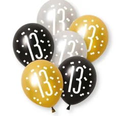 13 Jaar Ballonnen Set Zwart Goud 30cm 6st