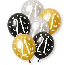 21 Jaar Ballonnen Set Zwart Goud 30cm 6st