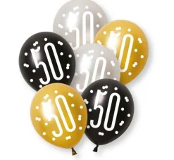 50 Jaar Ballonnen Set Zwart Goud 30cm 6st