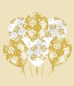 65 Jaar Ballonnen Wit Goud 30cm 6st