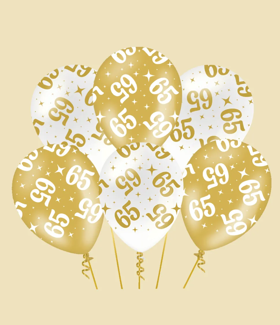 65 Jaar Ballonnen Wit Goud 30cm 6st