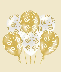 70 Jaar Ballonnen Wit Goud 30cm 6st