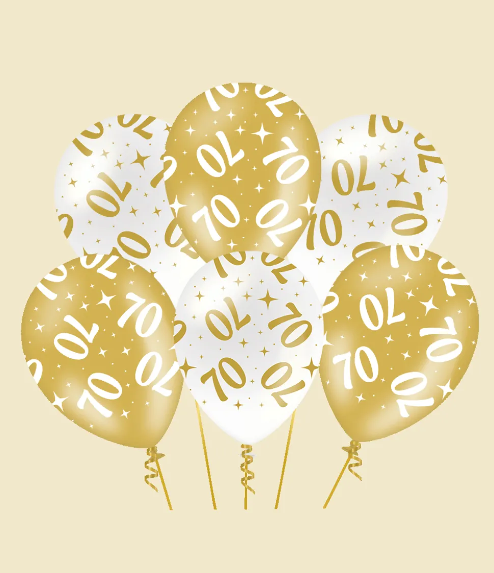 70 Jaar Ballonnen Wit Goud 30cm 6st