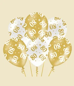 80 Jaar Ballonnen Wit Goud 30cm 6st