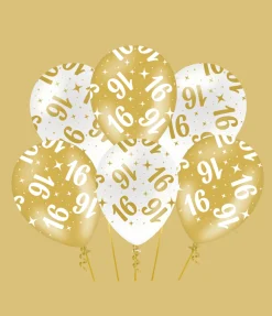 16 Jaar Ballonnen Wit Goud 30cm 6st