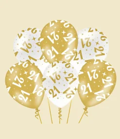 21 Jaar Ballonnen Wit Goud 30cm 6st