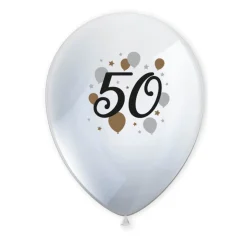 50 Jaar Ballonnen Wit Goud Leeg 27,5cm 6st