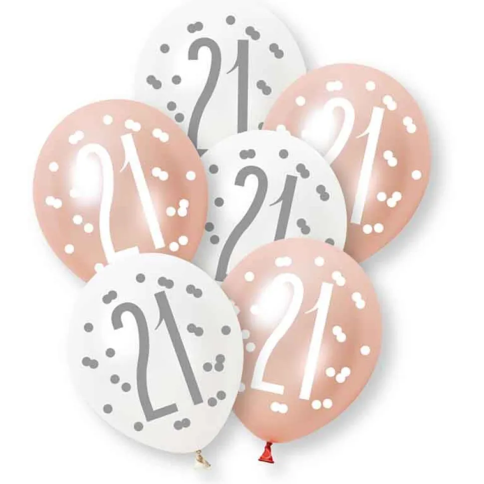 21 Jaar Ballonnen Wit Roze 30cm 6st
