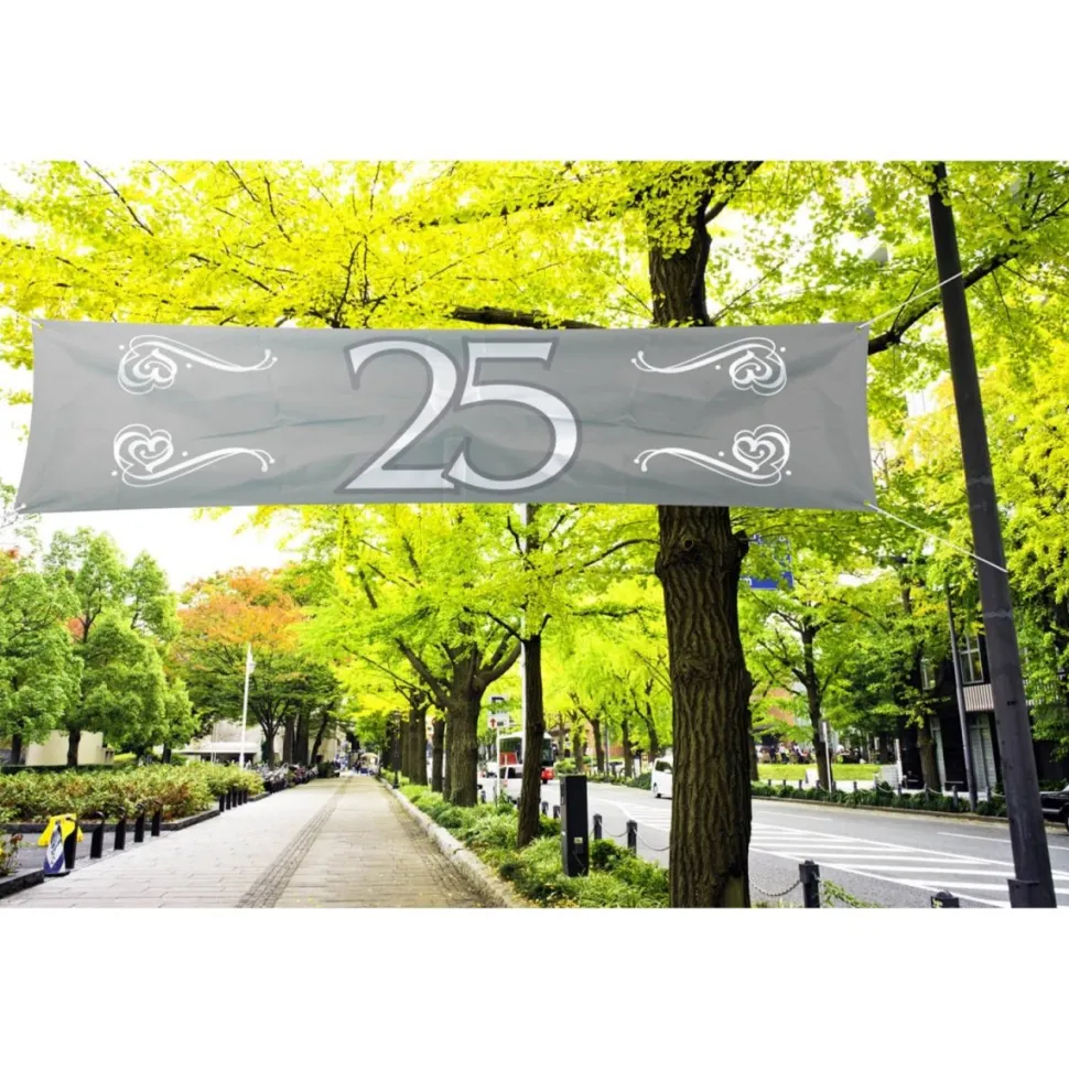 25 Jaar Banner Zilver 1,8m