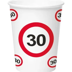 30 Jaar Bekers Wit Rood Verkeersbord 250ml 8st