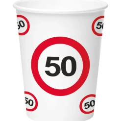 50 Jaar Bekers Wit Rood Verkeersbord 250ml 8st