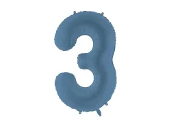 3 Jaar Cijfer Ballon Blauw Mat Leeg 86cm