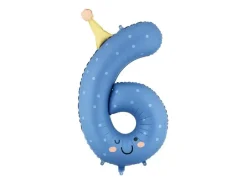 6 Jaar Cijfer Ballon Blauw Met Hoedje Leeg 86cm